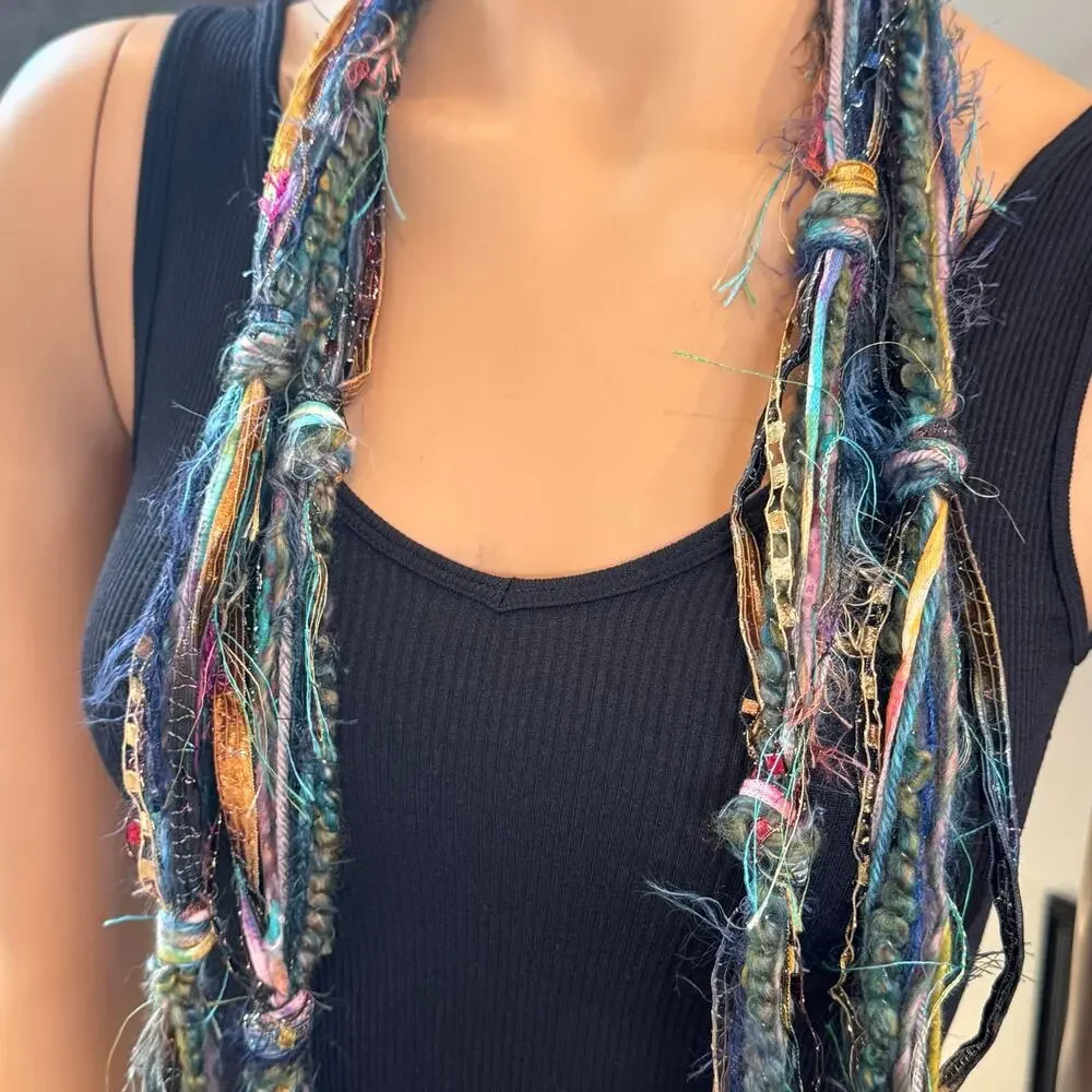 VTG Scarves of Westwood Boho Fiber Yarn Scarf Necklace Multi Strand 110